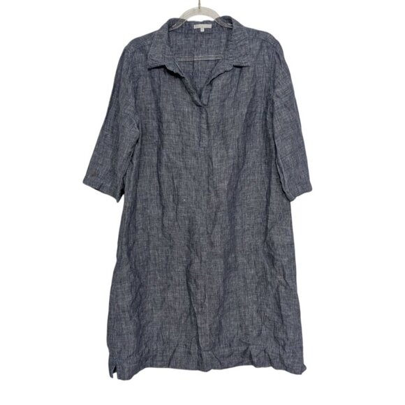 Laju Linen Popover Dress Womens Size Large Blue Coastal Minimalist Half Sleeve - Picture 1 of 9